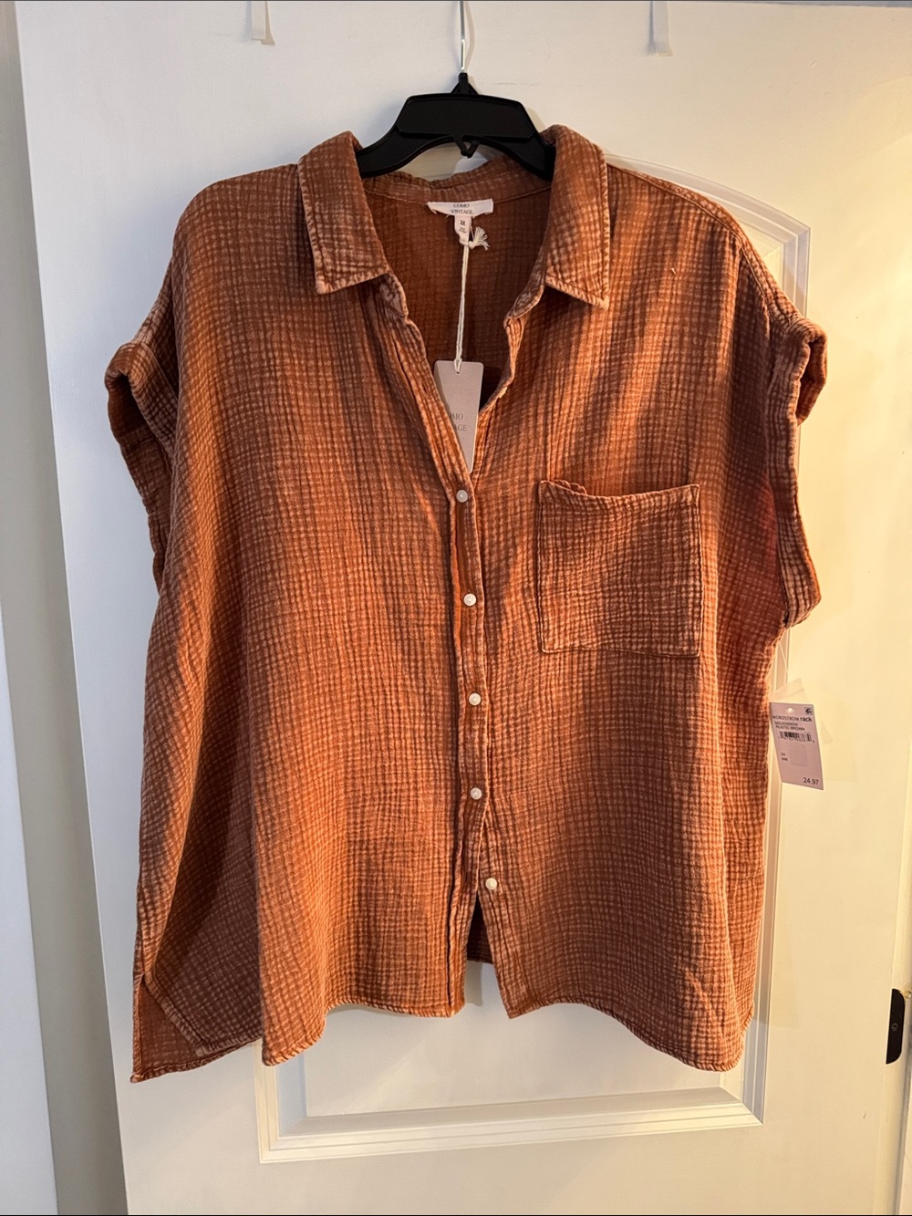 Como Vintage Button-Front Gauze Top in Rust